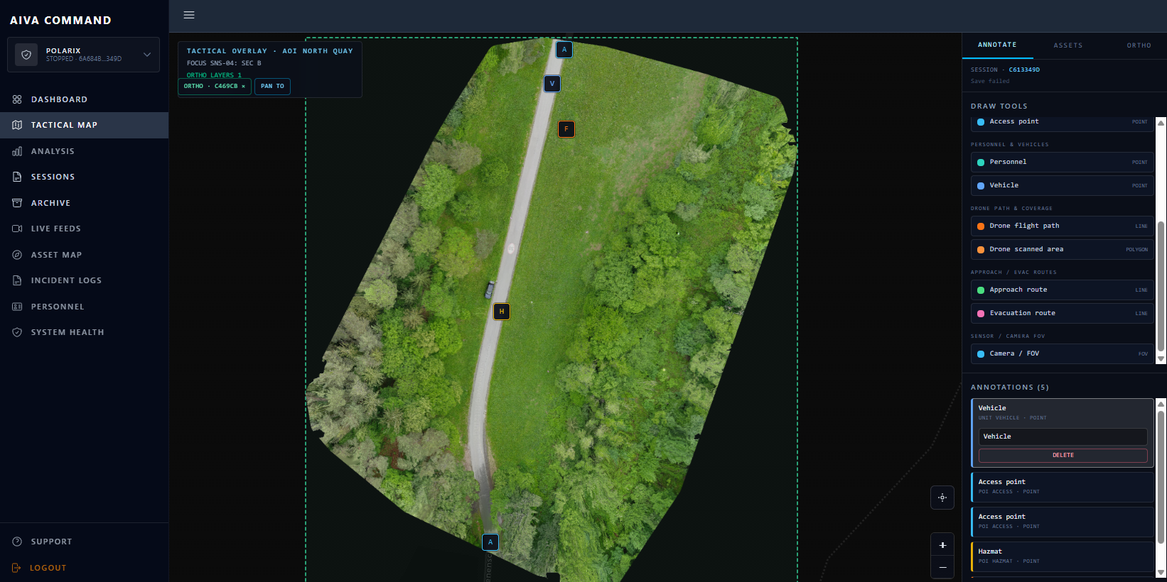 AIVA tactical map with orthorectified imagery and annotation tools